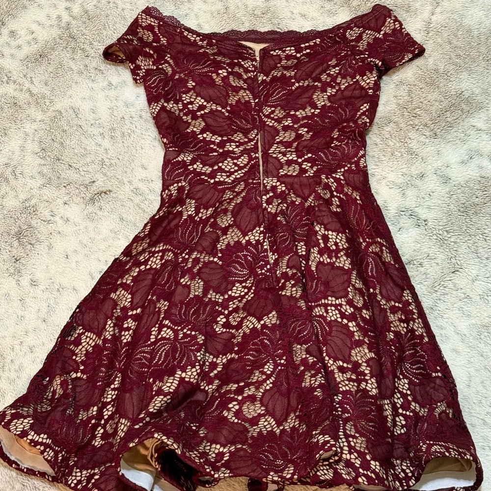 B Darlin Burgundy and Cream Dress - Picture 3 of 4